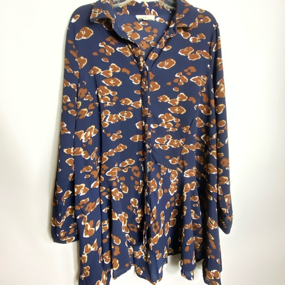 entro Womens Blouse Sz L Navy Blue With Brown